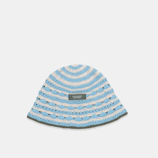 (SS24) The Striped Crochet Hat - Coral Blue