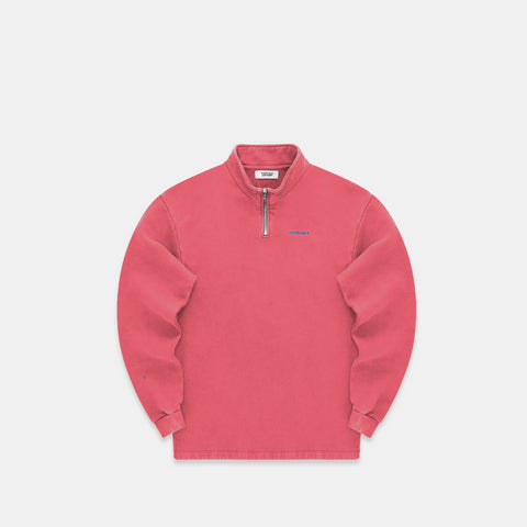 The Suspicious Smiley Half-Zip Crewneck - Crimson